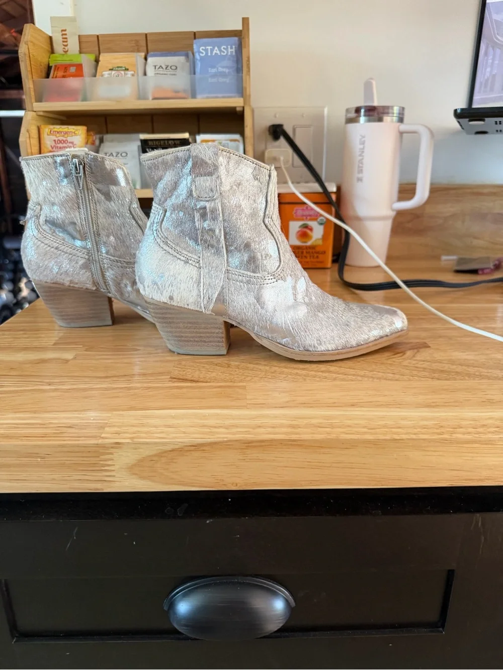 Dolce Vita Metallic Silver Hair-On Leather Ankle Boots